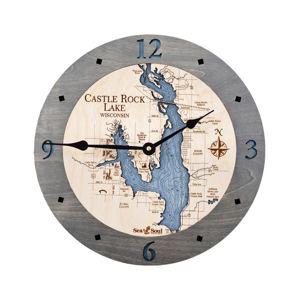 Castle Rock Lake Nautical Clock Driftwood Accent with Deep Blue Water