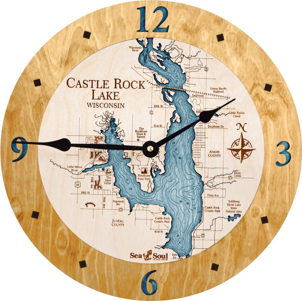 Castle Rock Lake Nautical Clock Honey Accent with Blue Green Water Product Shot