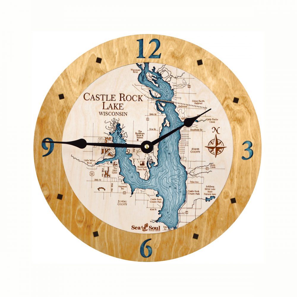 Castle Rock Lake Nautical Clock Honey Accent with Blue Green Water