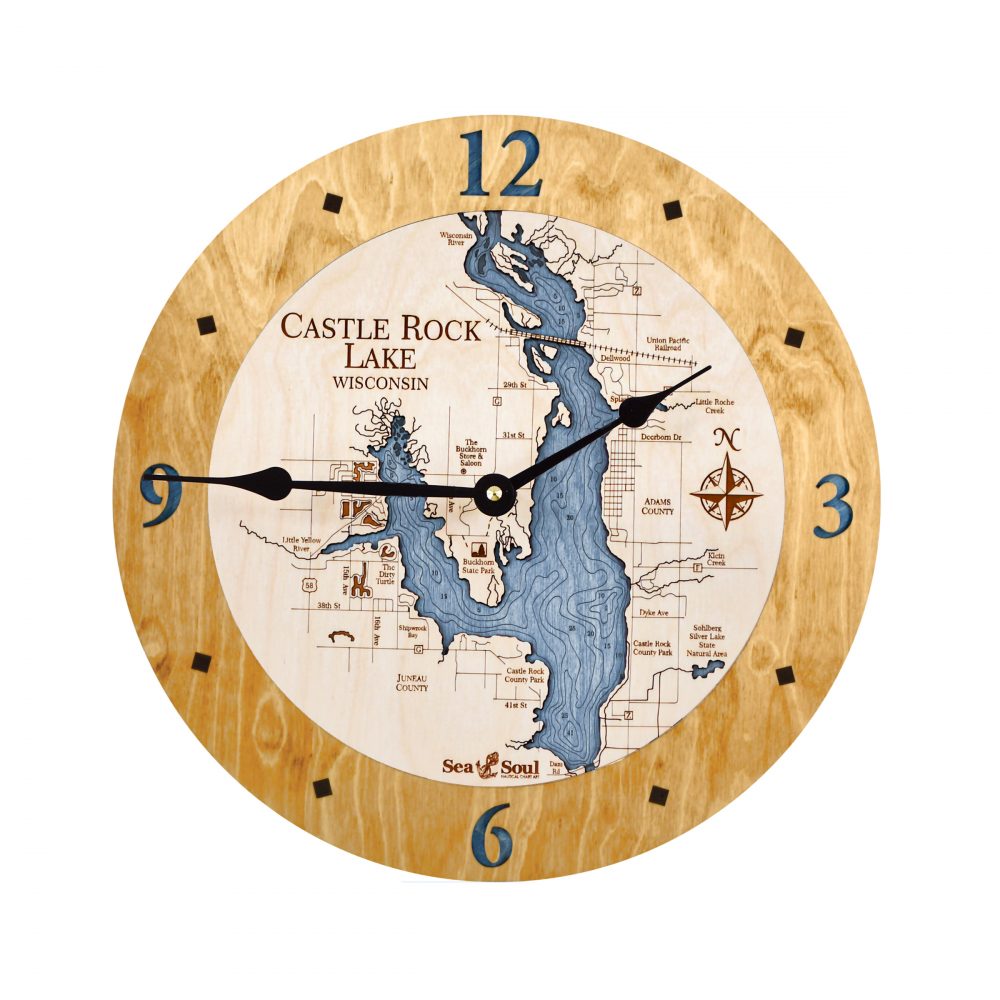 Castle Rock Lake Nautical Clock Honey Accent with Deep Blue Water