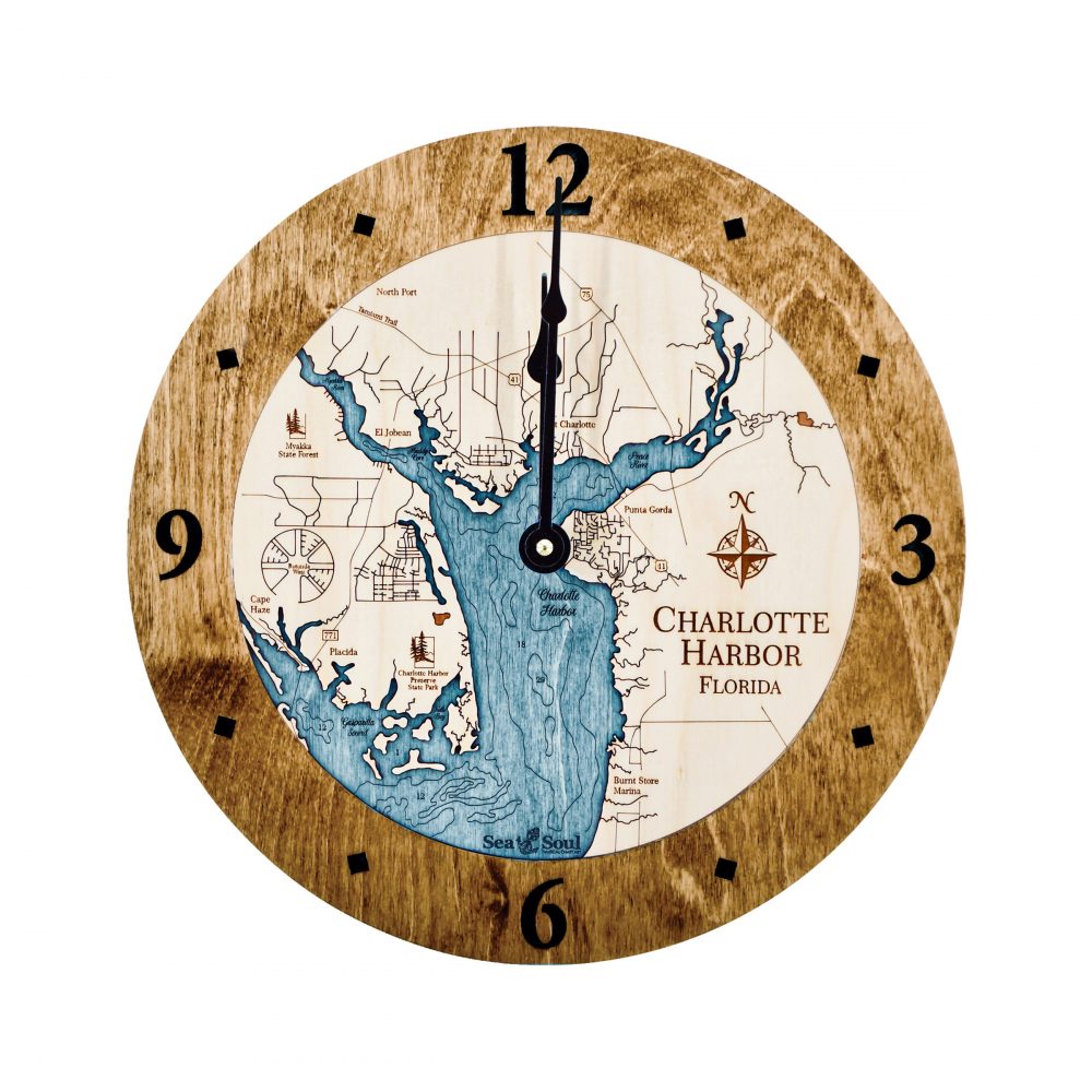 Charlotte Harbor Nautical Clock Americana Accent with Blue Green Water
