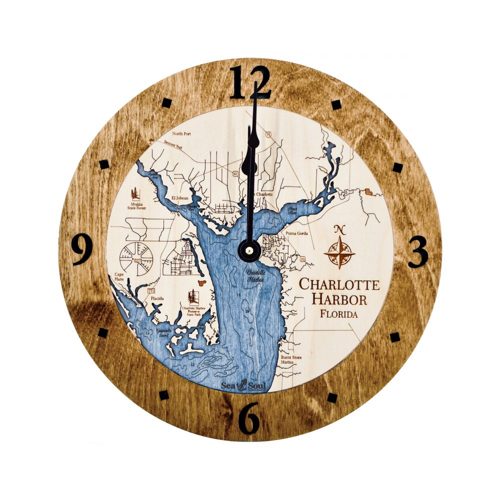 Charlotte Harbor Nautical Clock Americana Accent with Deep Blue Water