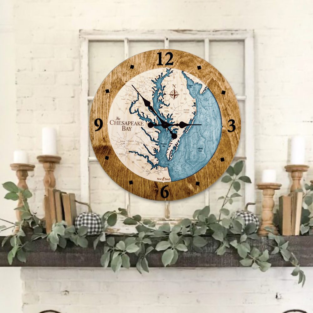 Chesapeake Bay Nautical Clock Americana Accent with Blue Green Water on Wall