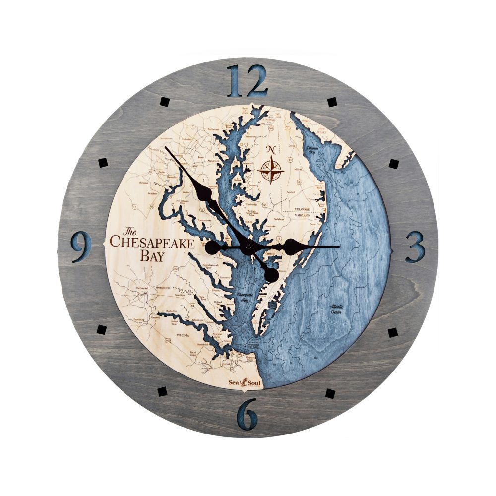 Chesapeake Bay Nautical Clock Driftwood Accent with Deep Blue Water