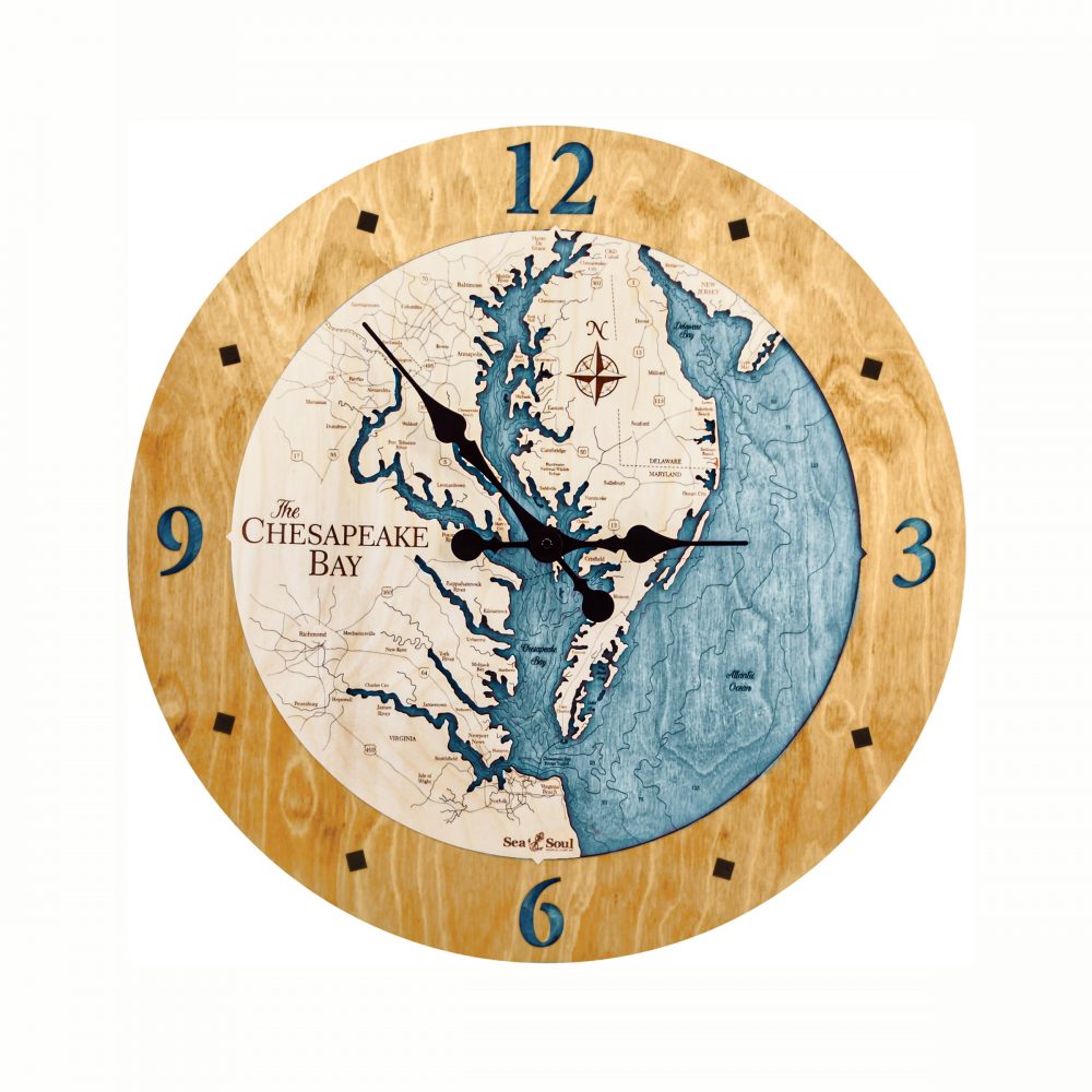 Chesapeake Bay Nautical Clock Honey Accent with Blue Green Water