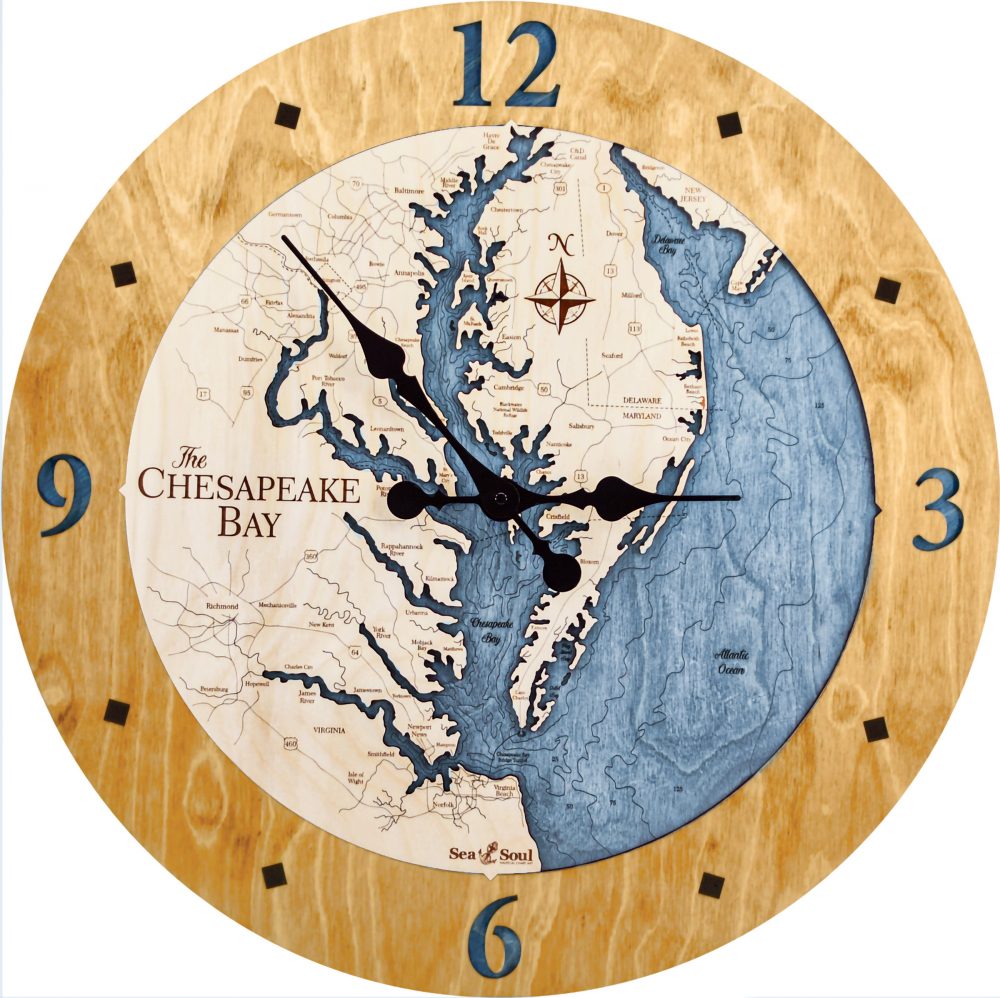 Chesapeake Bay Nautical Clock Honey Accent with Deep Blue Water Product Shot