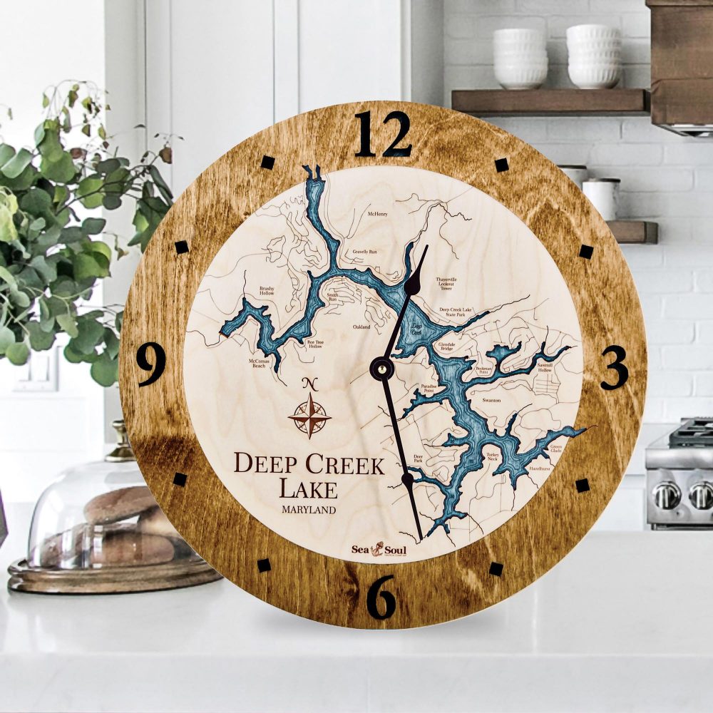 Deep Creek Lake Nautical Clock Americana Accent with Blue Green Water on Countertop