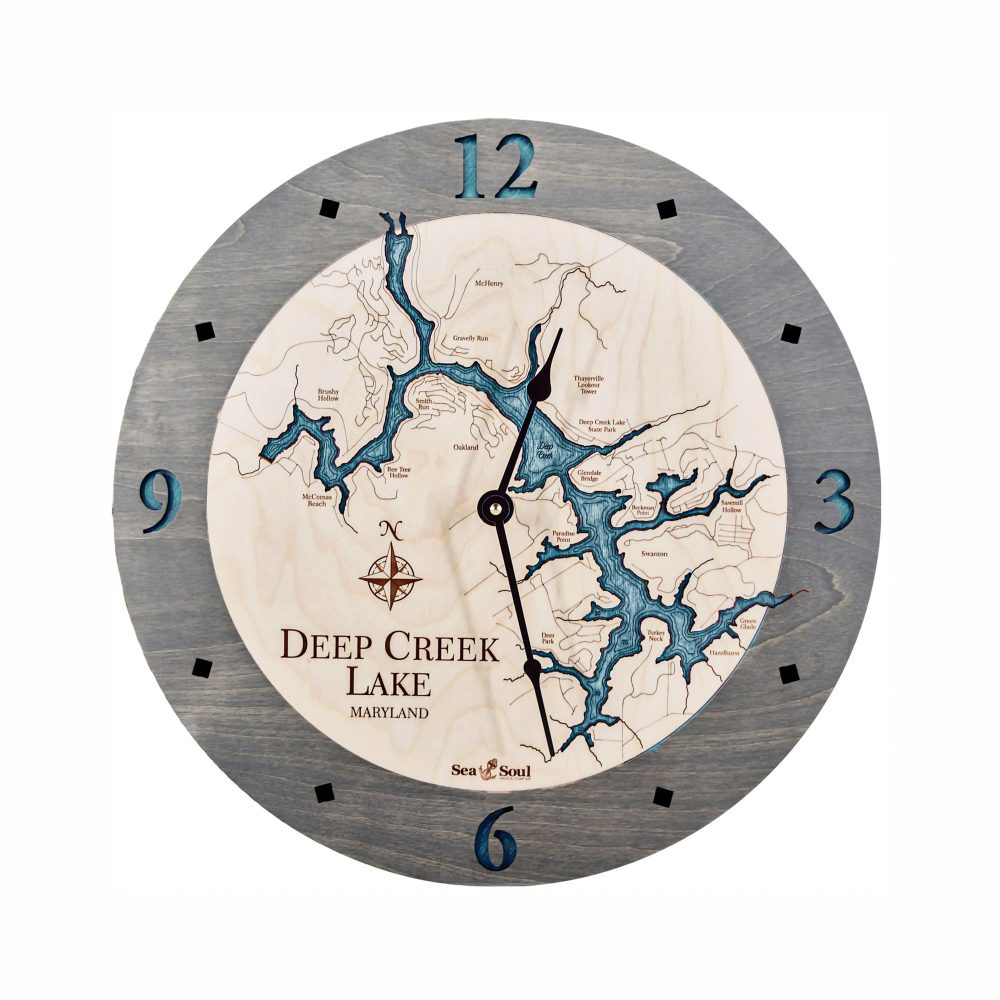 Deep Creek Lake Nautical Clock Driftwood Accent with Blue Green Water