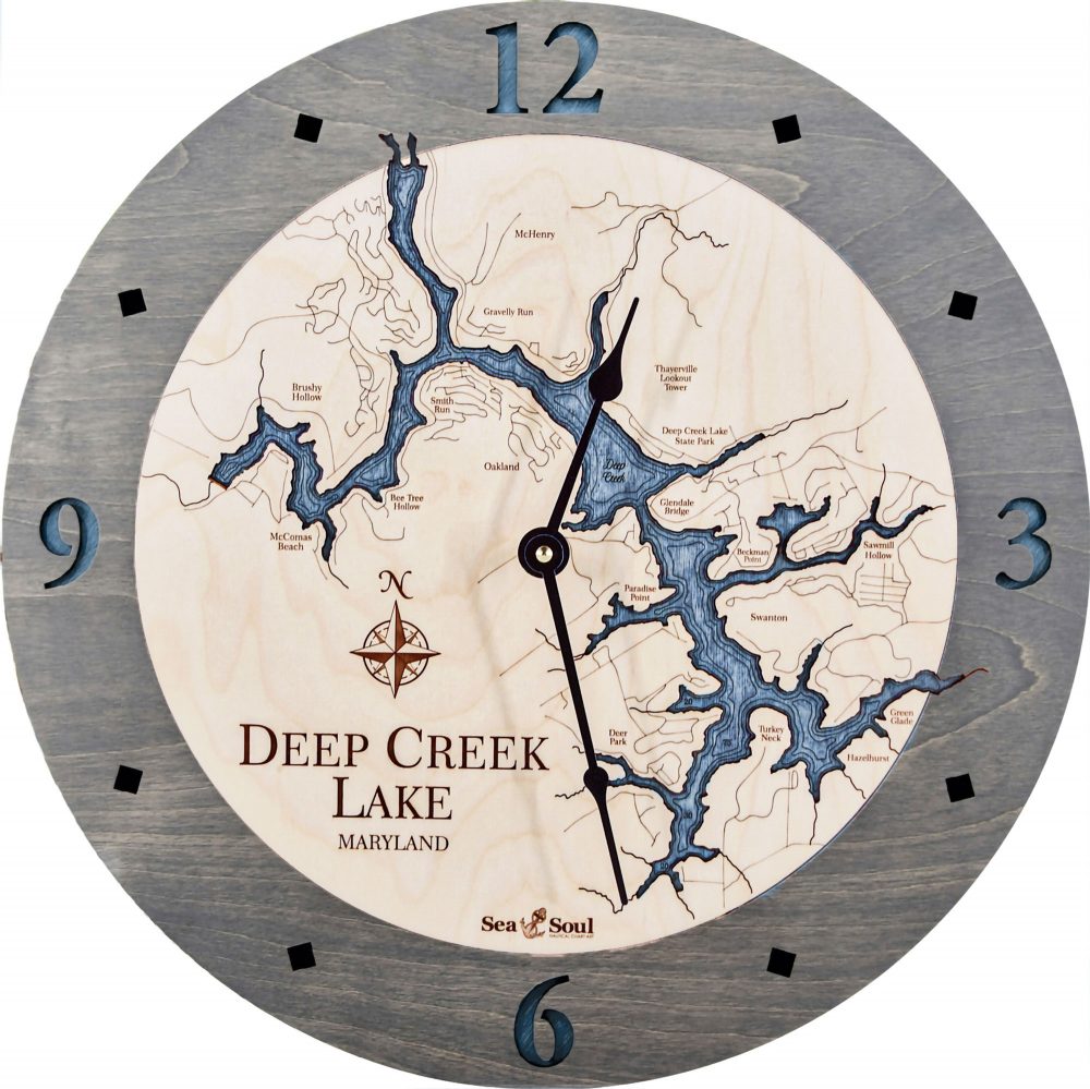 Deep Creek Lake Nautical Clock Driftwood Accent with Deep Blue Water Product Shot