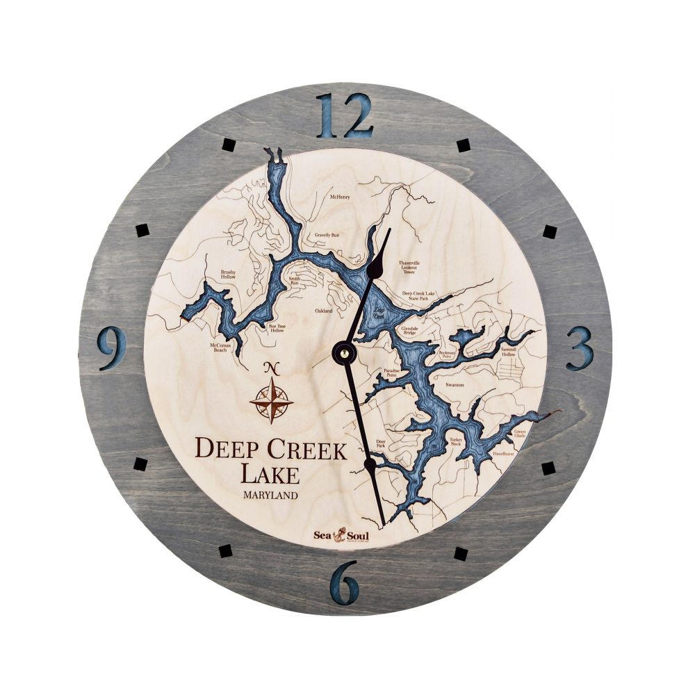 Deep Creek Lake Nautical Clock Driftwood Accent with Deep Blue Water