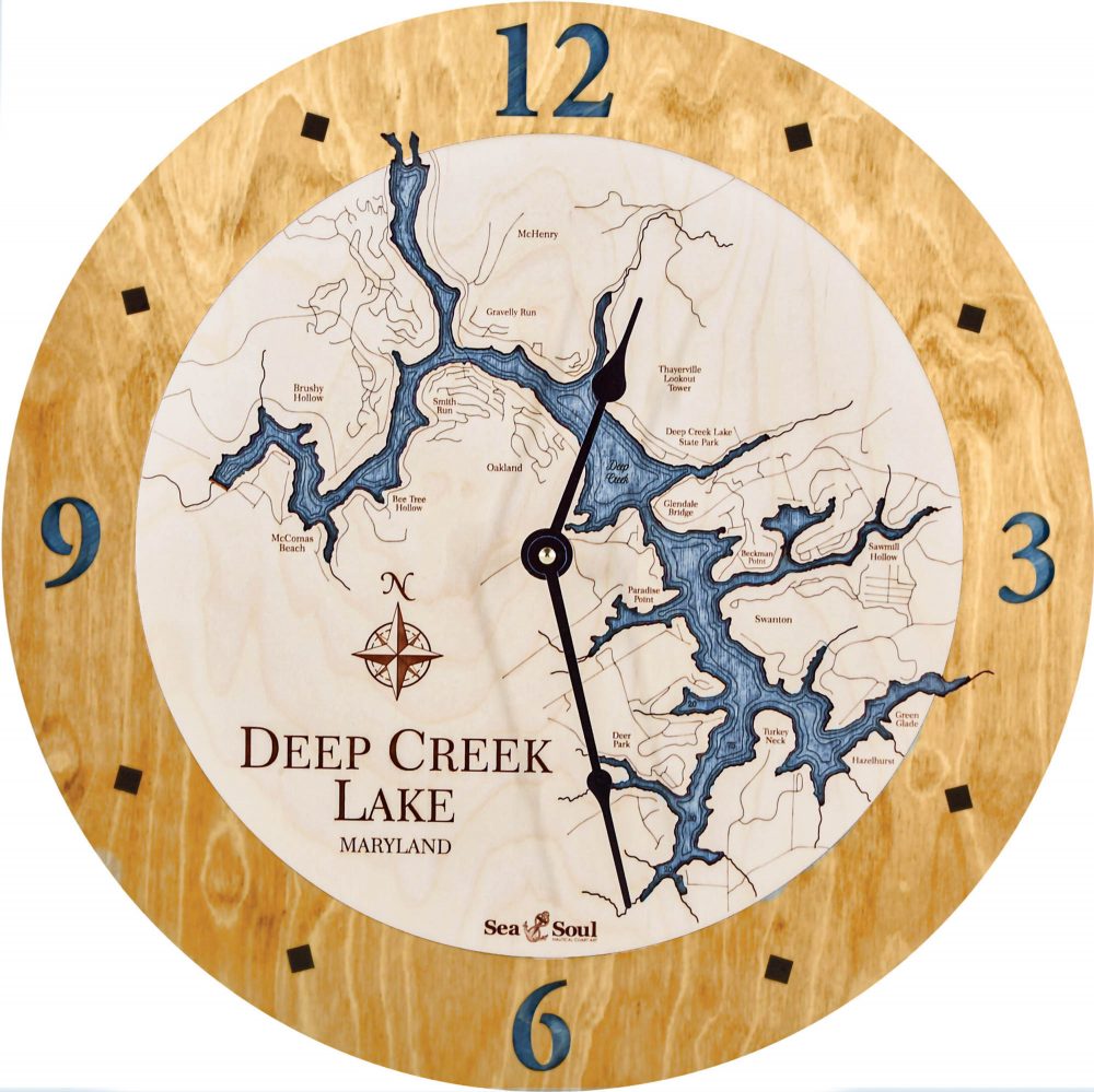 Deep Creek Lake Nautical Clock Honey Accent with Deep Blue Water Product Shot