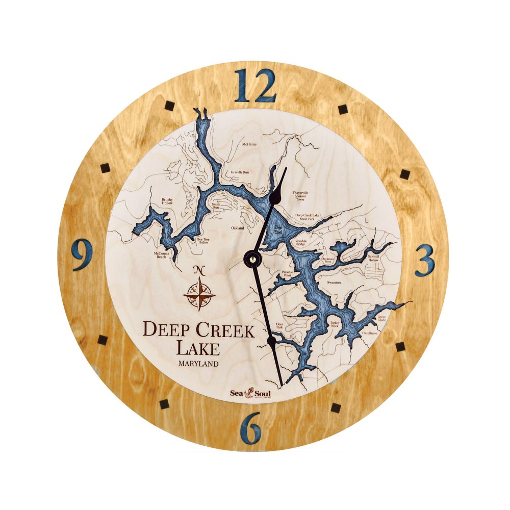 Deep Creek Lake Nautical Clock Honey Accent with Deep Blue Water