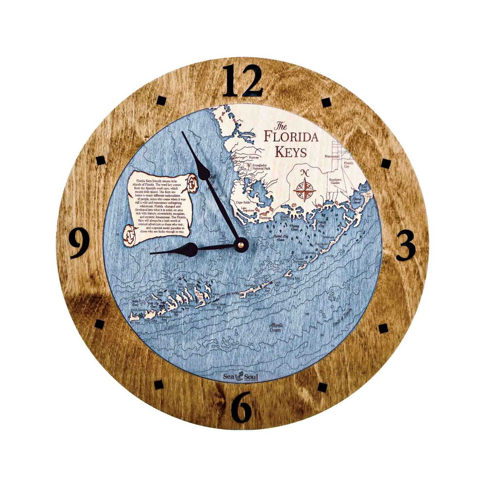 Florida Keys Nautical Clock Americana Accent with Deep Blue Water