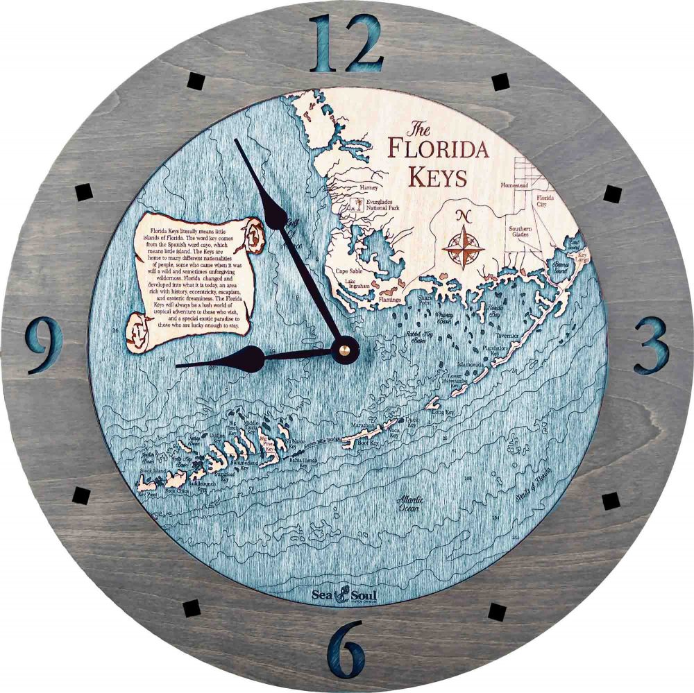 Florida Keys Nautical Clock Driftwood Accent with Blue Green Water Product Shot