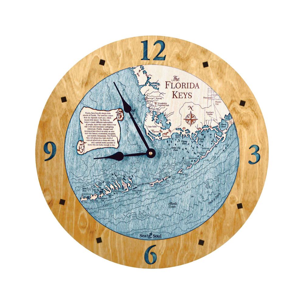 Florida Keys Nautical Clock Honey Accent with Blue Green Water