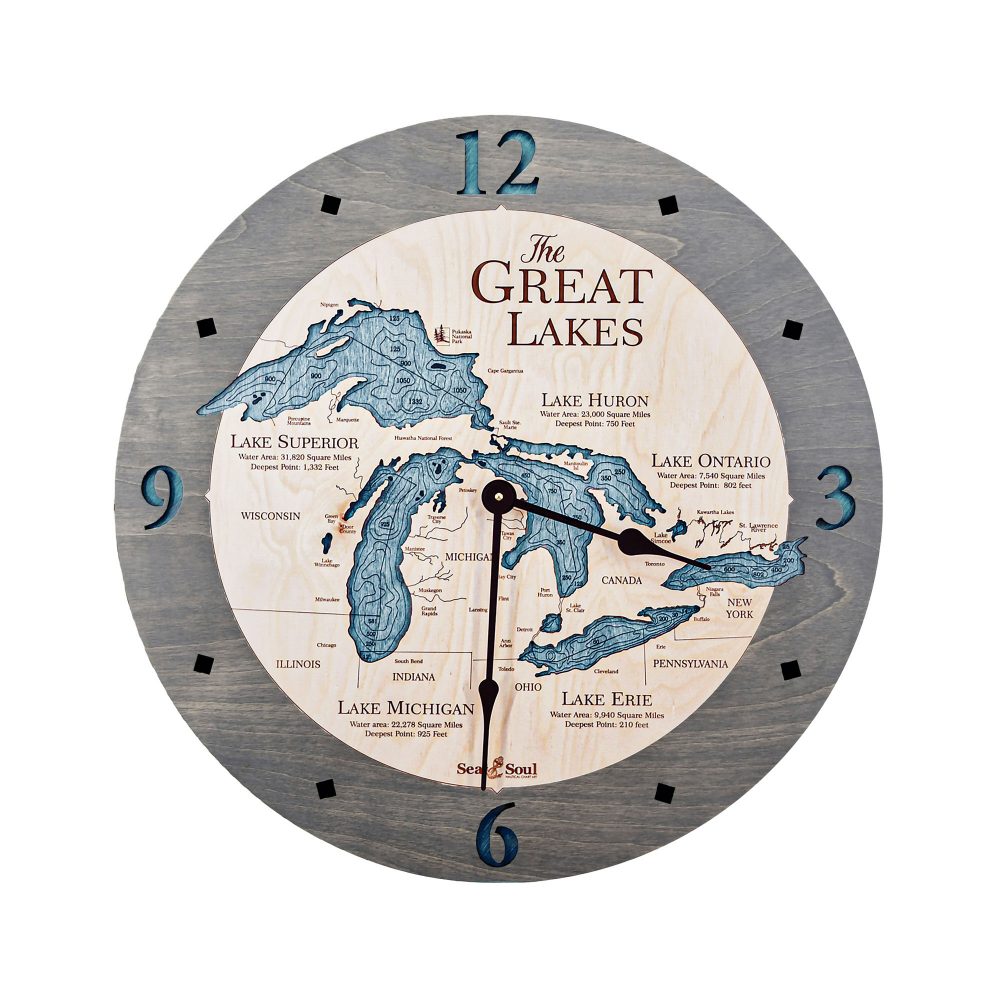 Great Lakes Nautical Clock Driftwood Accent with Blue Green Water