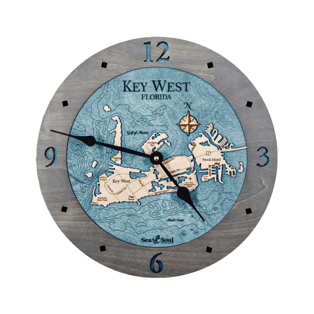 Key West Nautical Clock Driftwood Accent with Blue Green Water