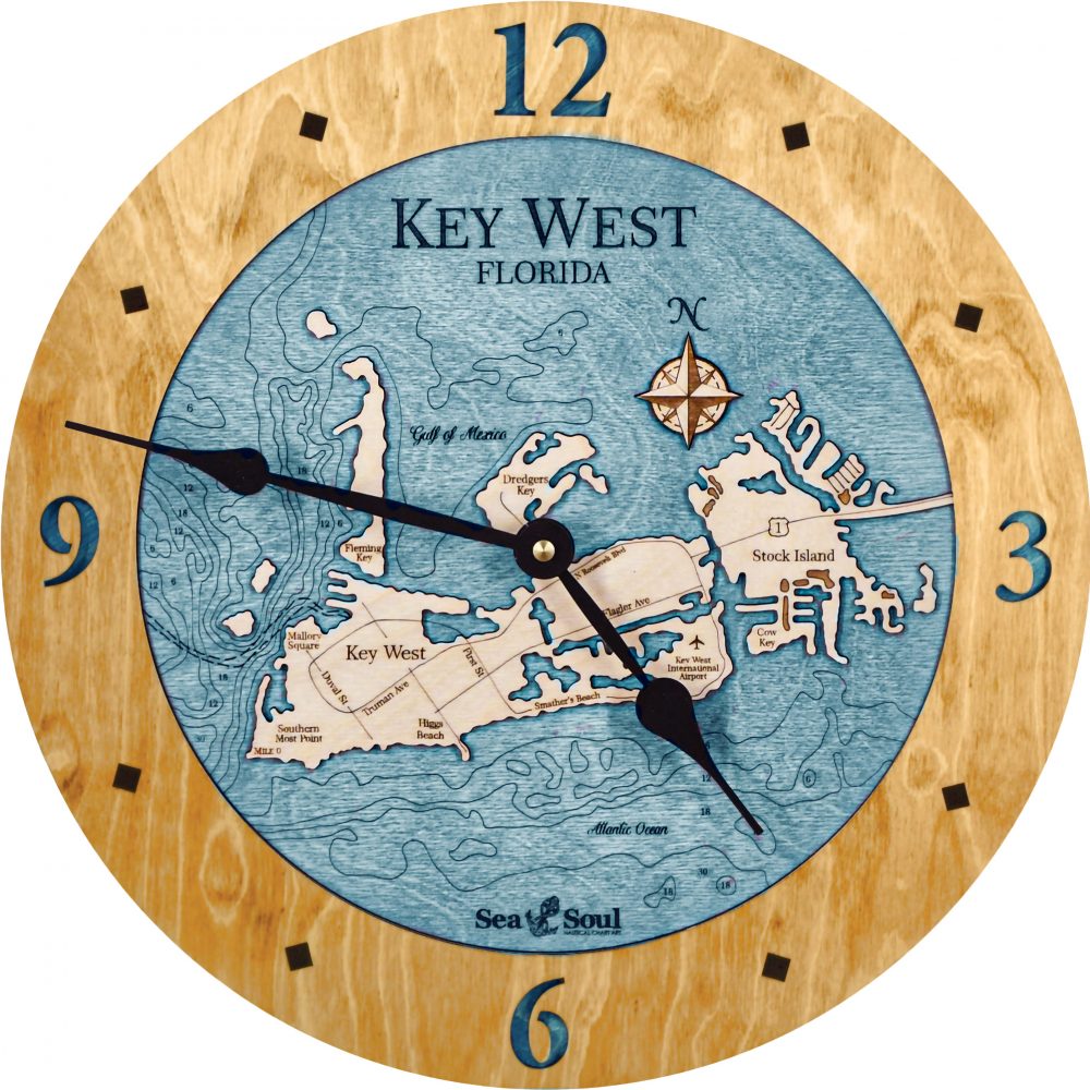 Key West Nautical Clock Honey Accent with Blue Green Water Product Shot