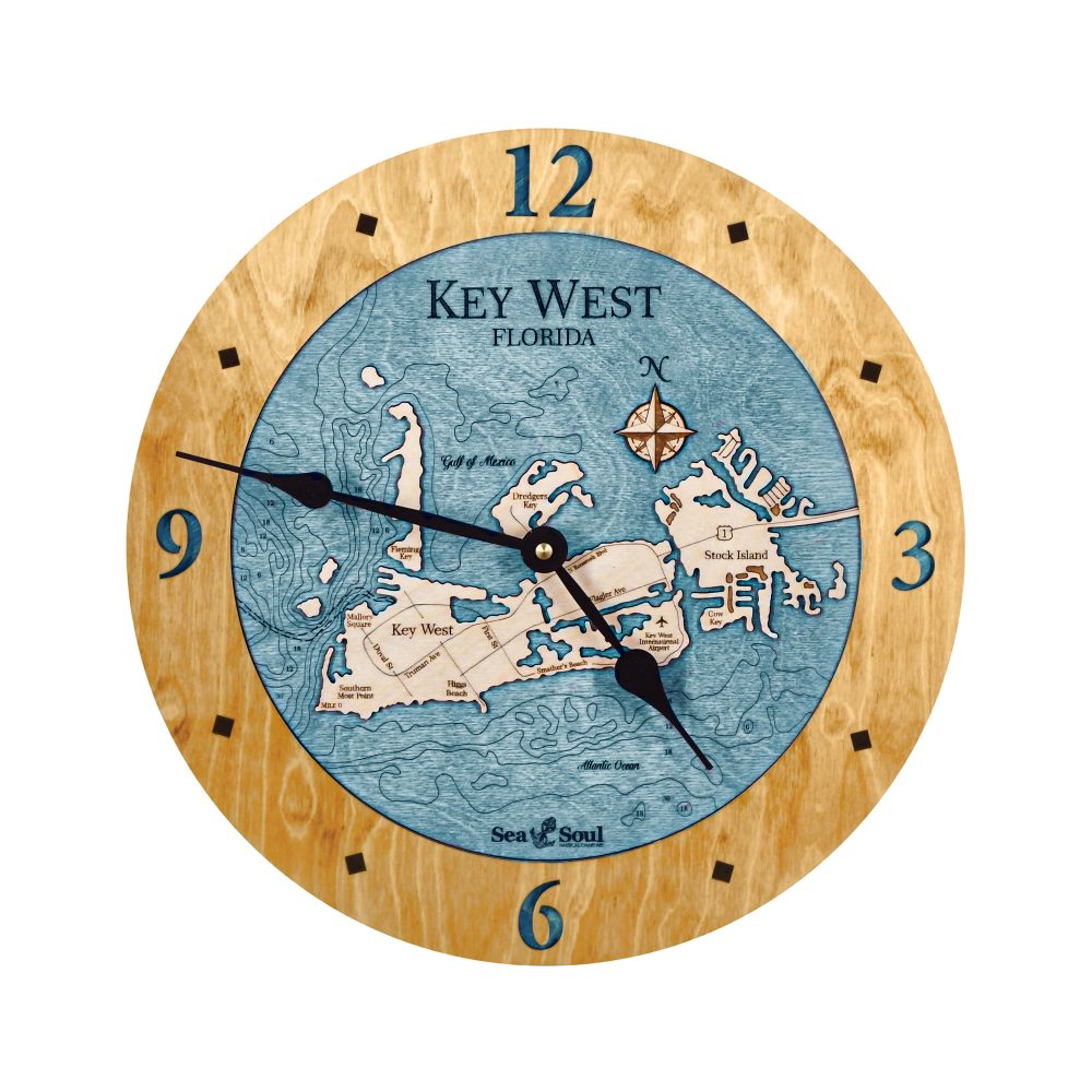 Key West Nautical Clock Honey Accent with Blue Green Water
