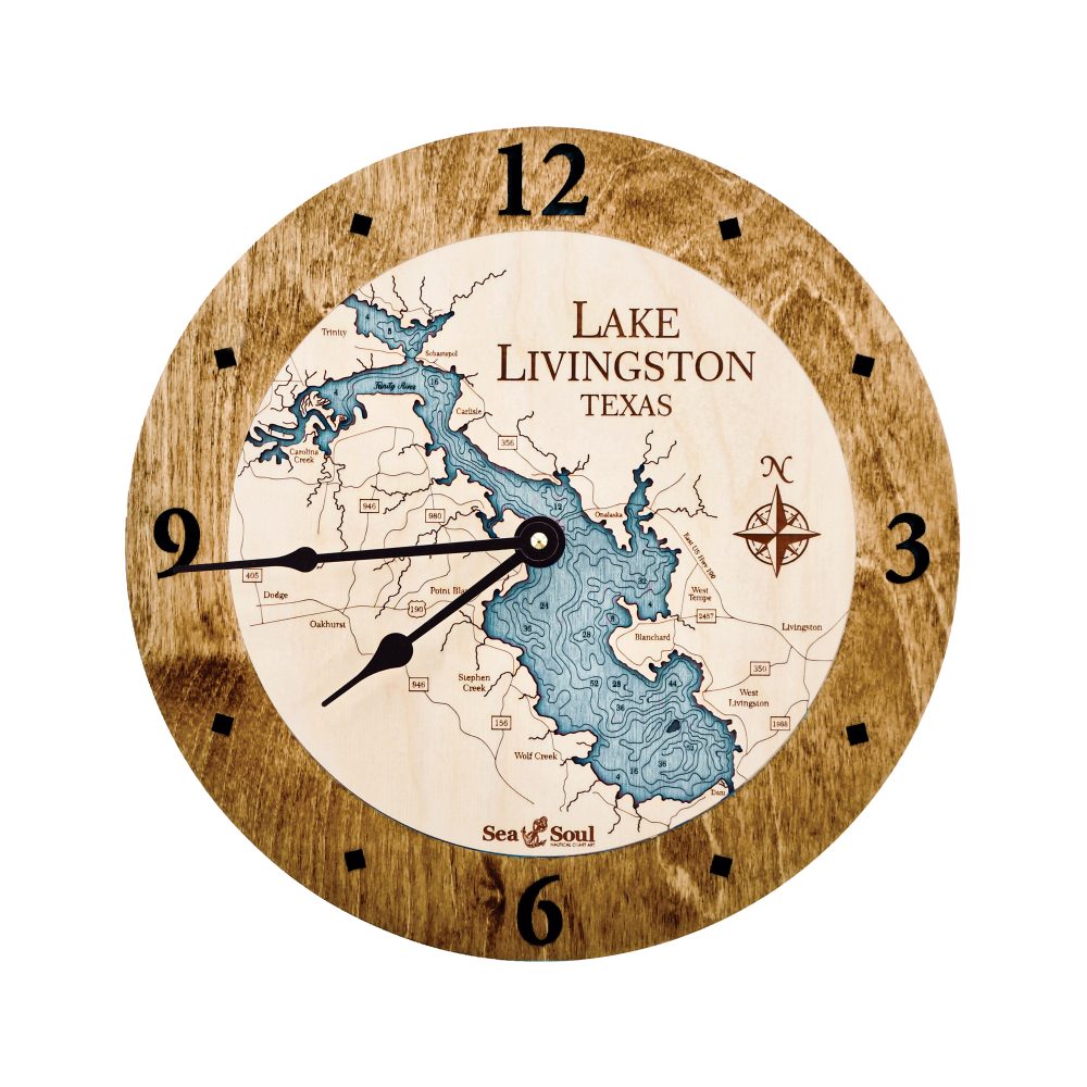 Lake Livingston Nautical Clock Americana Accent with Blue Green Water