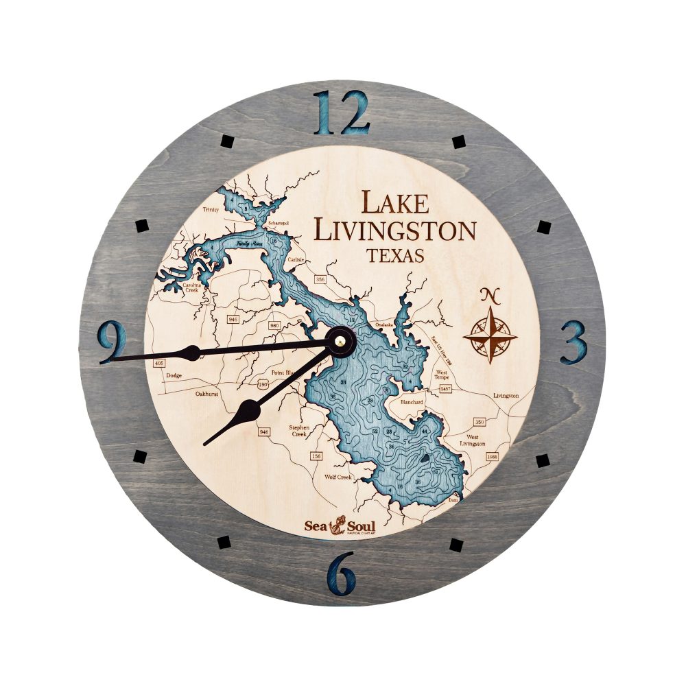 Lake Livingston Nautical Clock Driftwood Accent with Blue Green Water