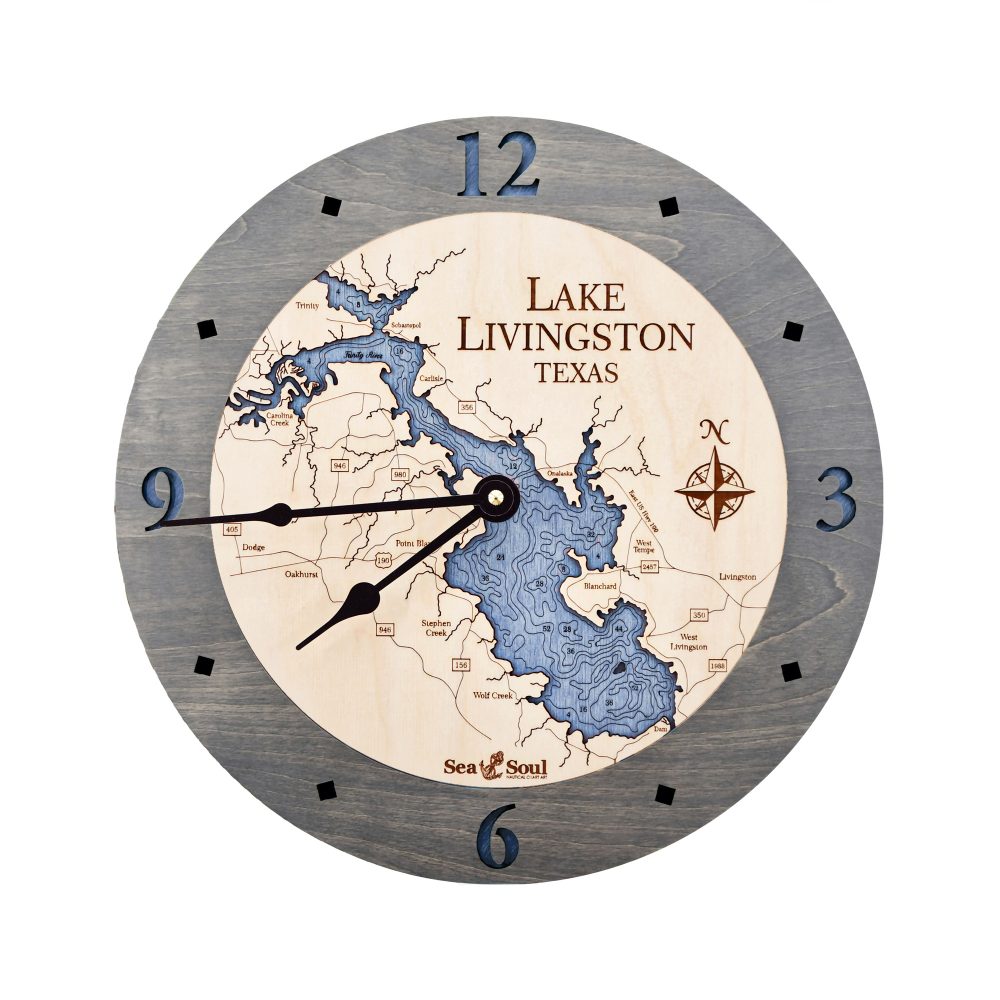 Lake Livingston Nautical Clock Driftwood Accent with Deep Blue Water