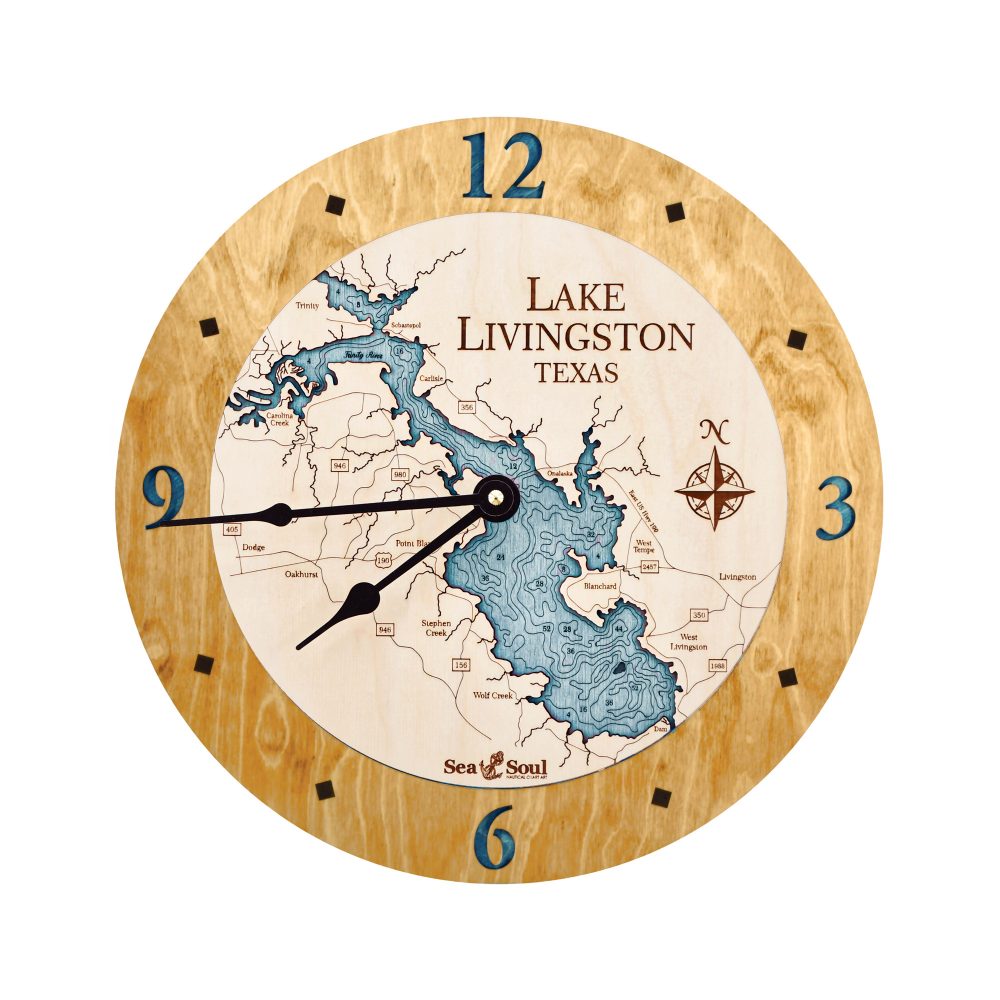 Lake Livingston Nautical Clock Honey Accent with Blue Green Water