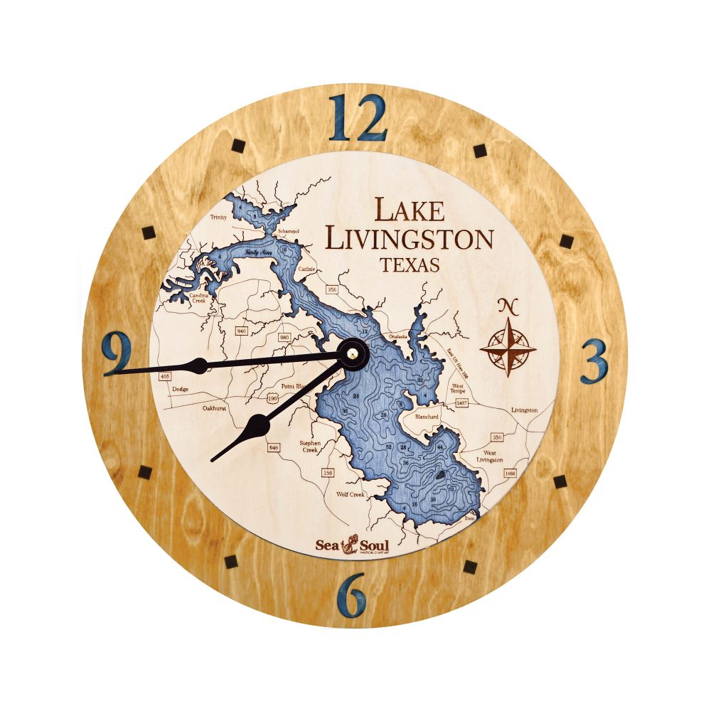 Lake Livingston Nautical Clock Honey Accent with Deep Blue Water