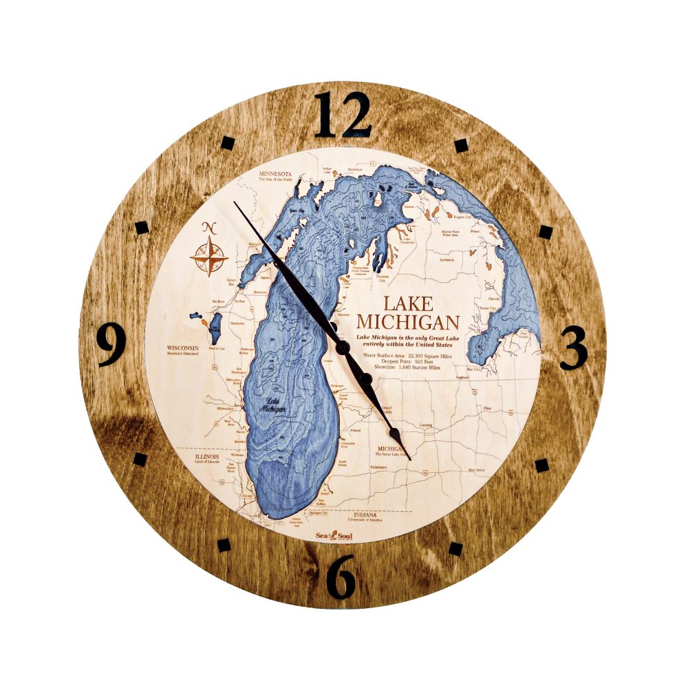 Lake Michigan Nautical Clock Americana Accent with Deep Blue Water
