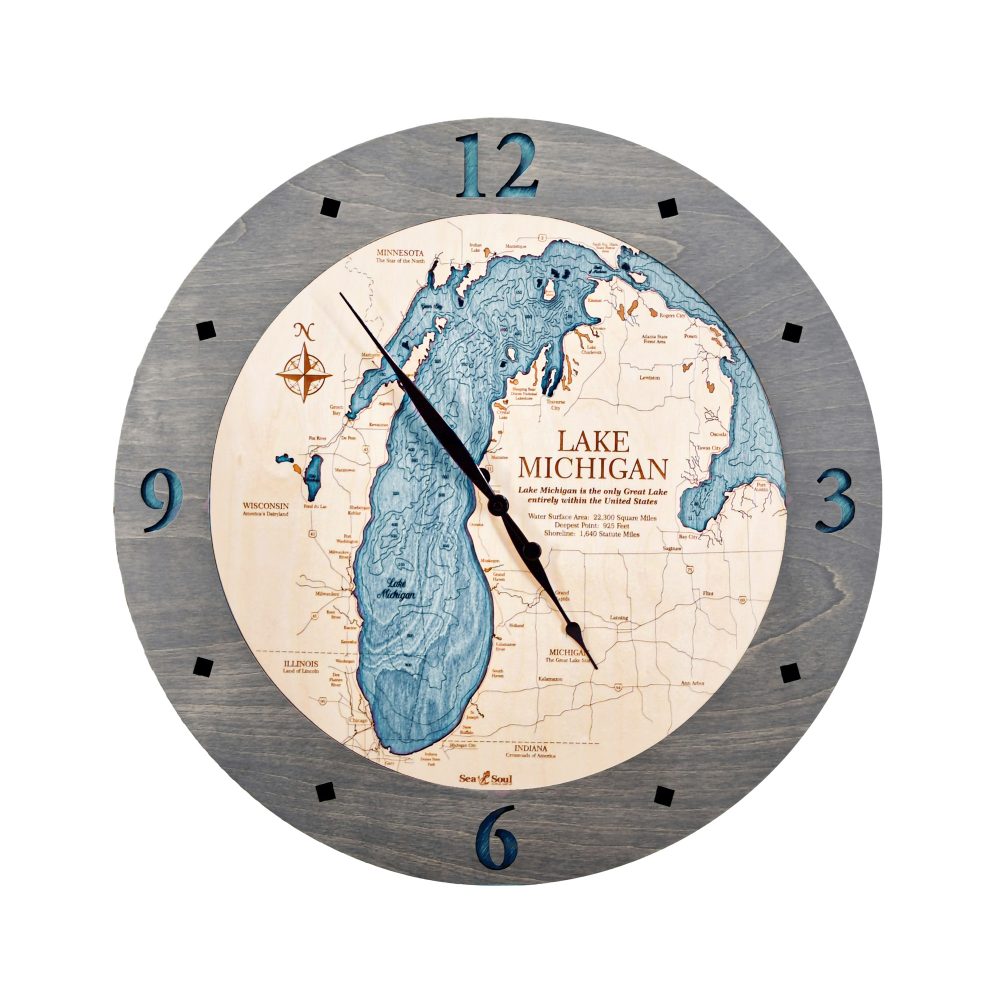 Lake Michigan Nautical Clock Driftwood Accent with Blue Green Water