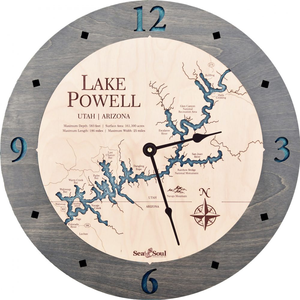 Lake Powell Nautical Clock Driftwood Accent with Blue Green Water Product Shot