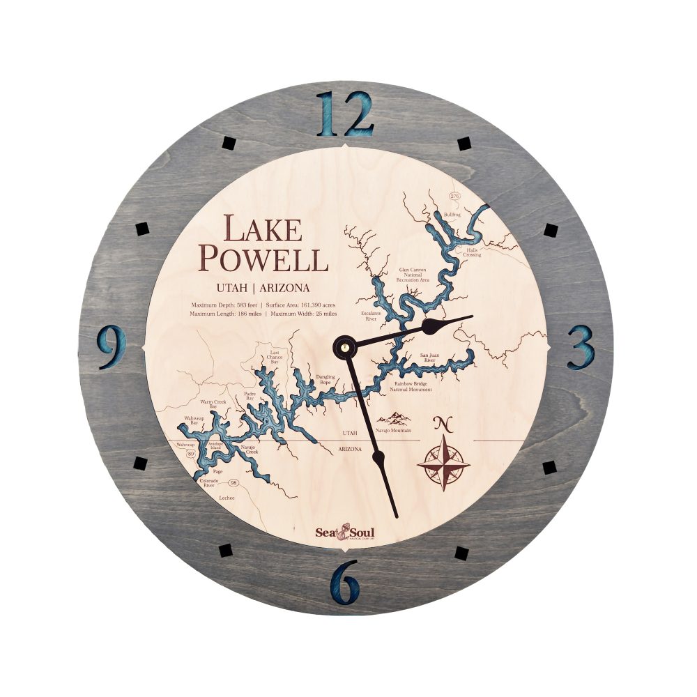 Lake Powell Nautical Clock Driftwood Accent with Blue Green Water