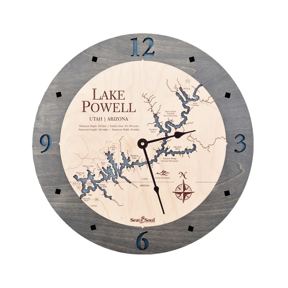 Lake Powell Nautical Clock Driftwood Accent with Deep Blue Water