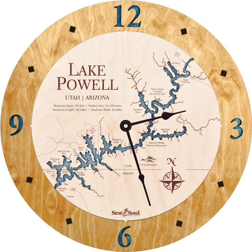 Lake Powell Nautical Clock Honey Accent with Blue Green Water Product Shot