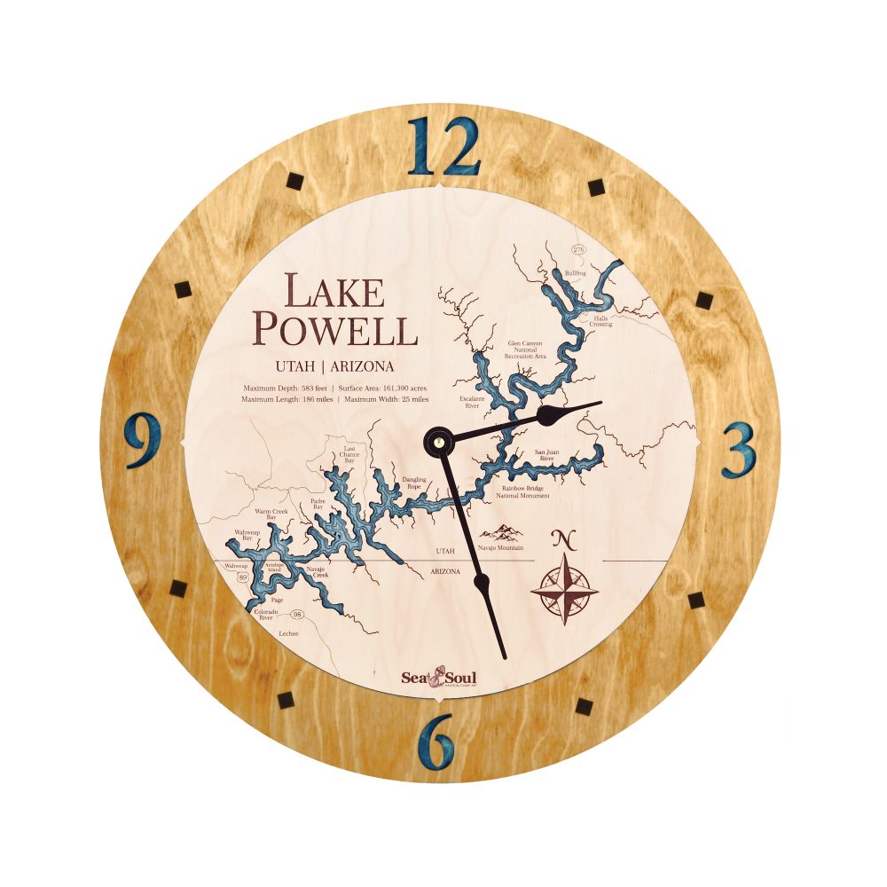 Lake Powell Nautical Clock Honey Accent with Blue Green Water