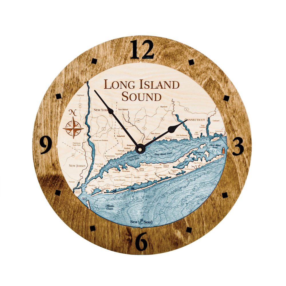 Long Island Sound Nautical Clock Americana Accent with Blue Green Water
