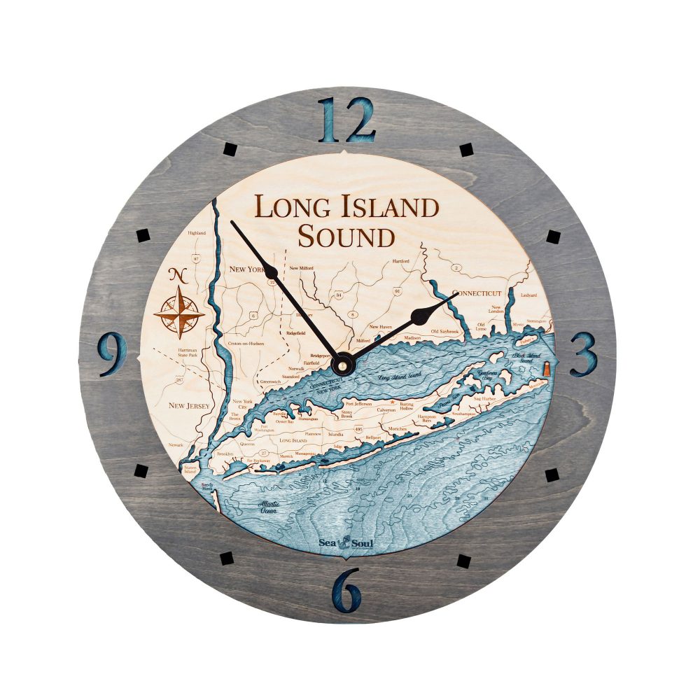 Long Island Sound Nautical Clock Driftwood Accent with Blue Green Water