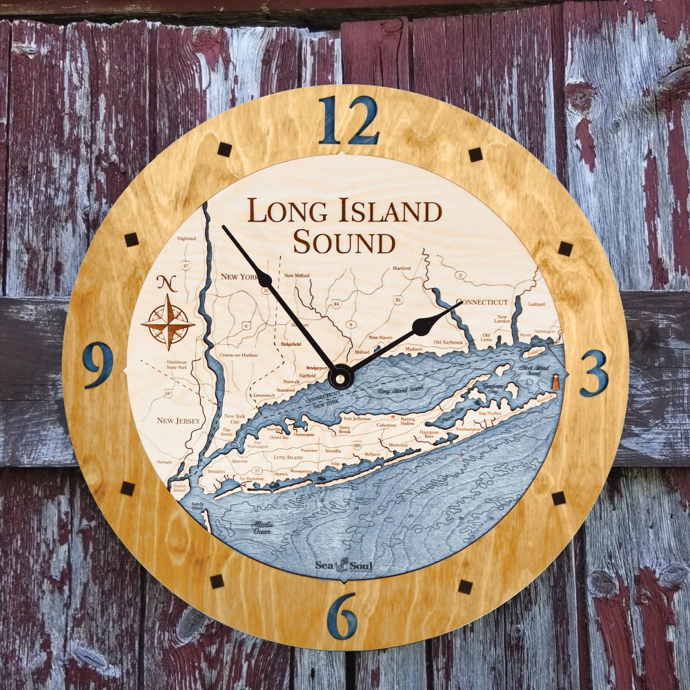 Long Island Sound Nautical Clock Honey Accent with Deep Blue Water on Fence