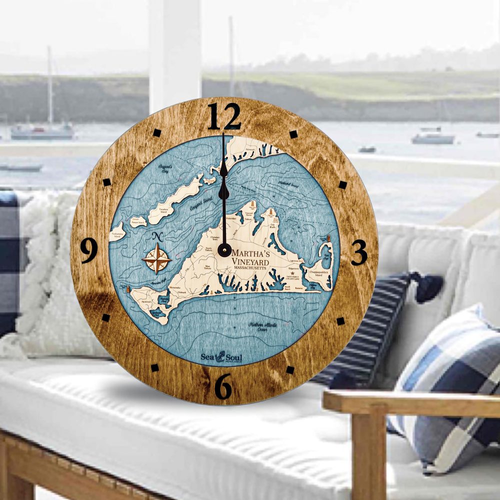 Martha's Vineyard Nautical Clock Americana Accent with Blue Green Water on Couch