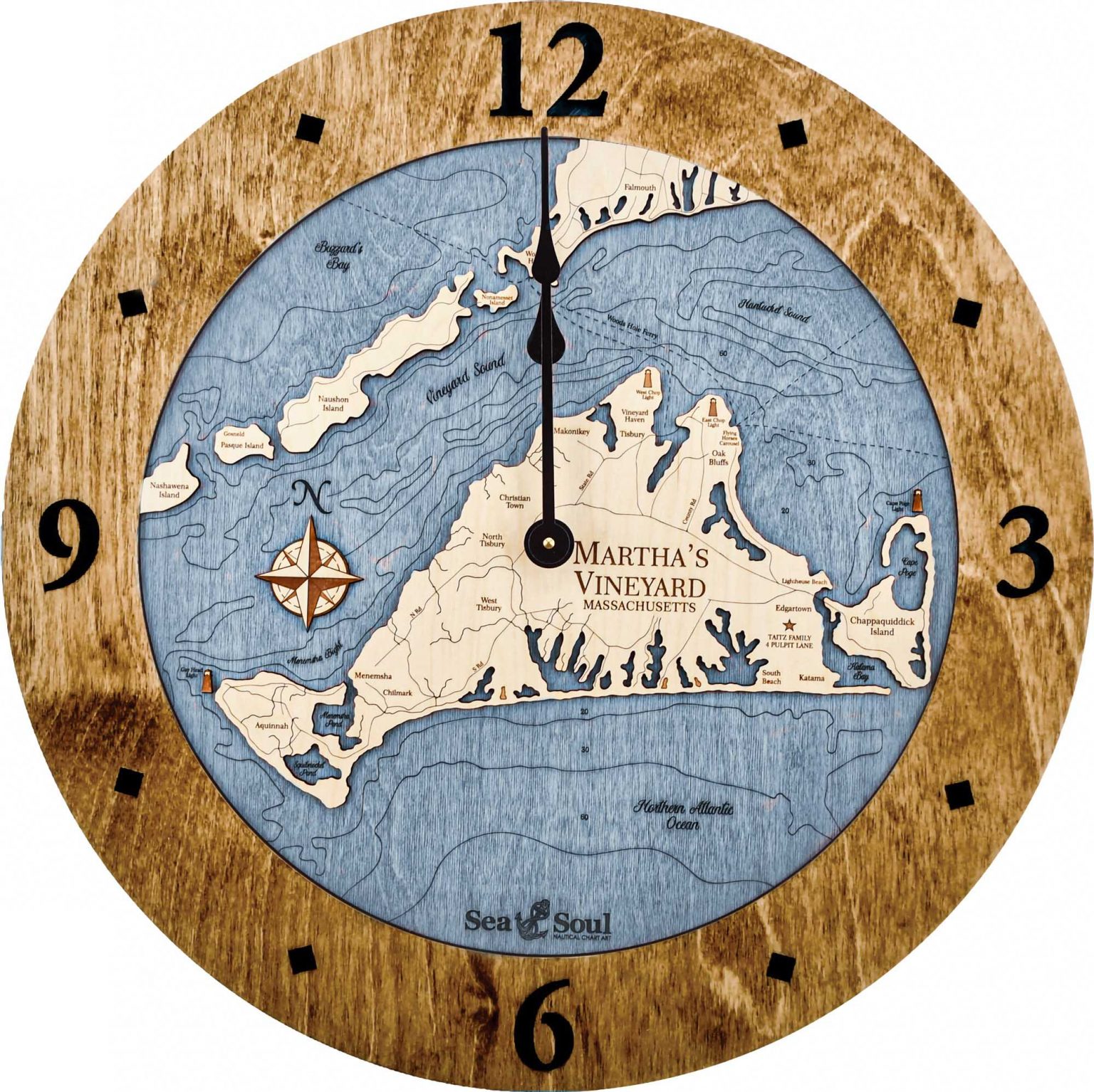 Martha's Vineyard Nautical Map Clock Sea and Soul Charts