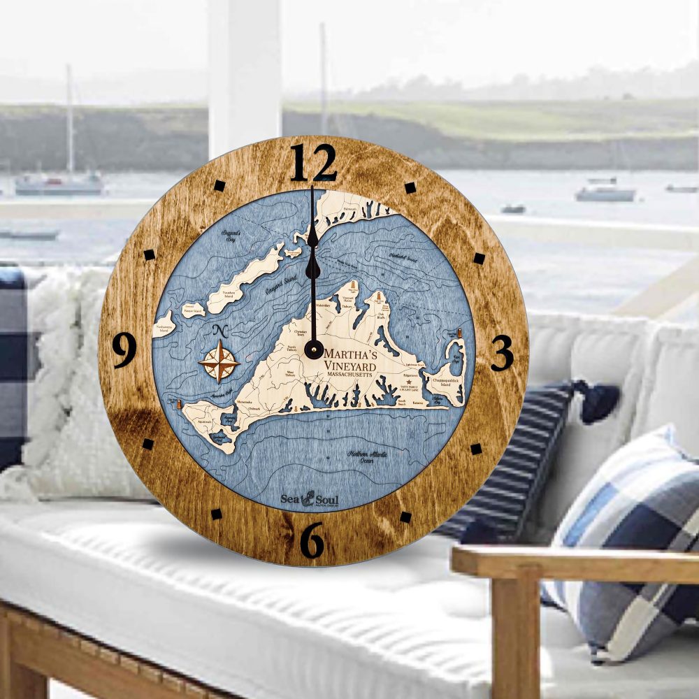 Martha's Vineyard Nautical Clock Americana Accent with Deep Blue Water on Couch