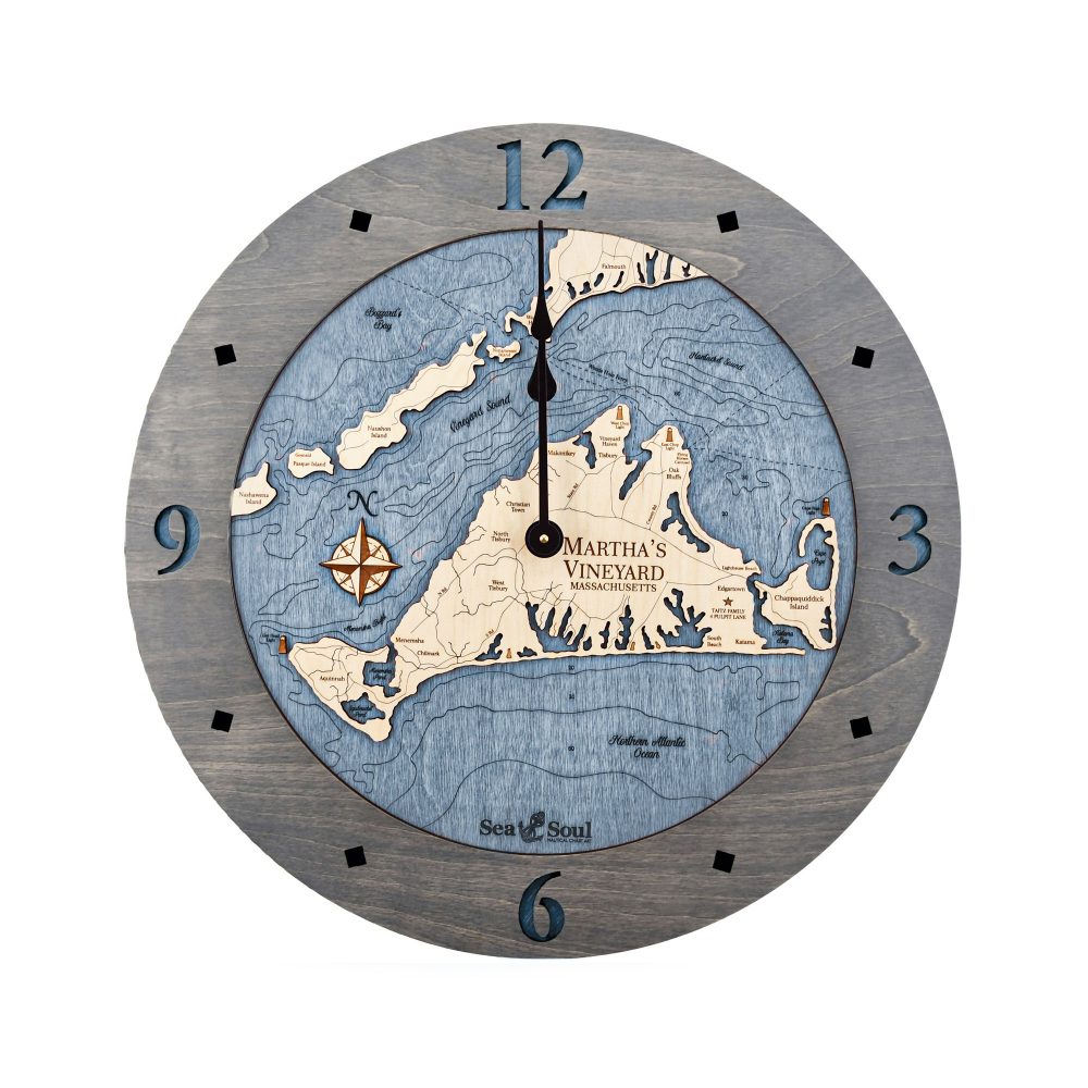 Martha's Vineyard Nautical Clock Driftwood Accent with Deep Blue Water
