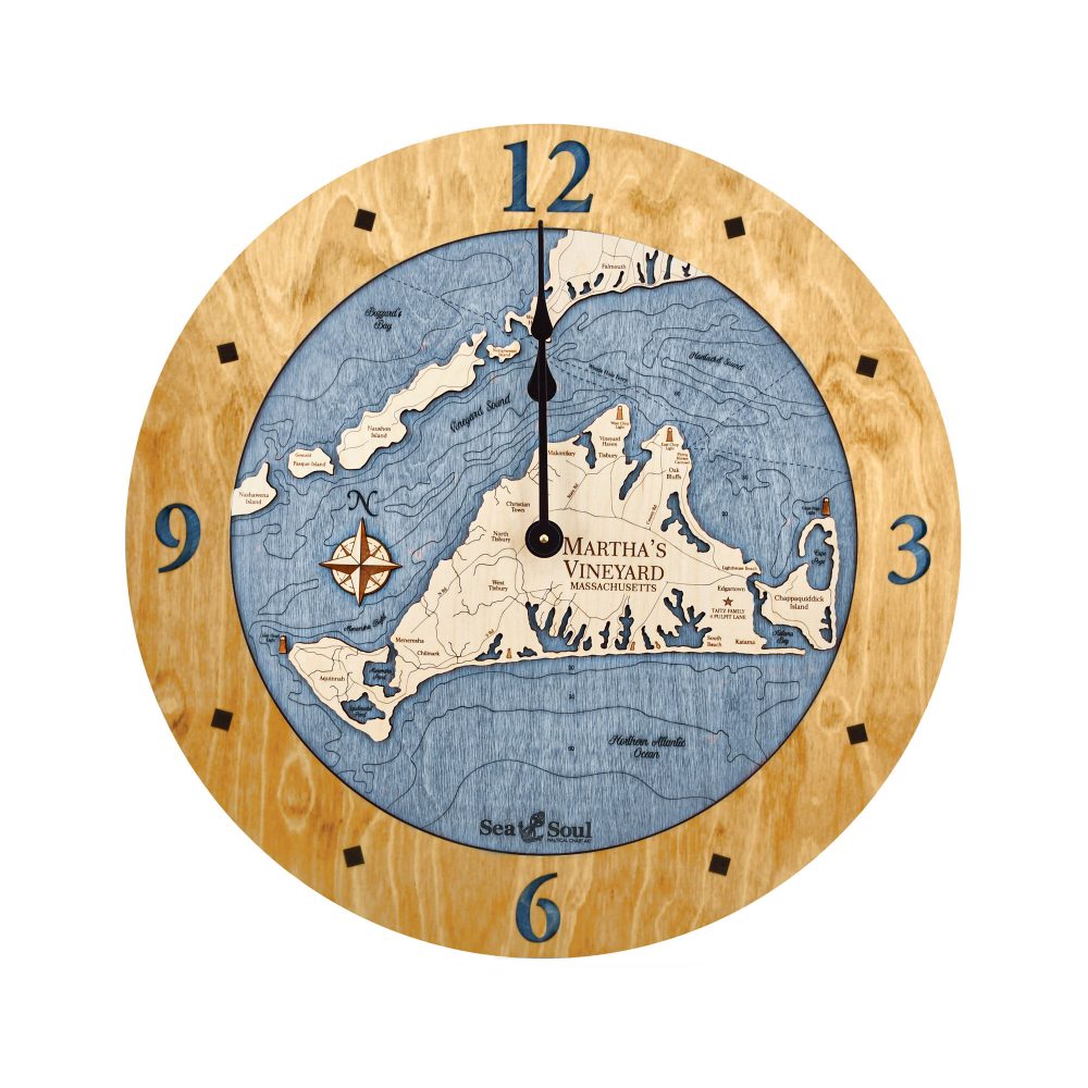 Martha's Vineyard Nautical Clock Honey Accent with Deep Blue Water