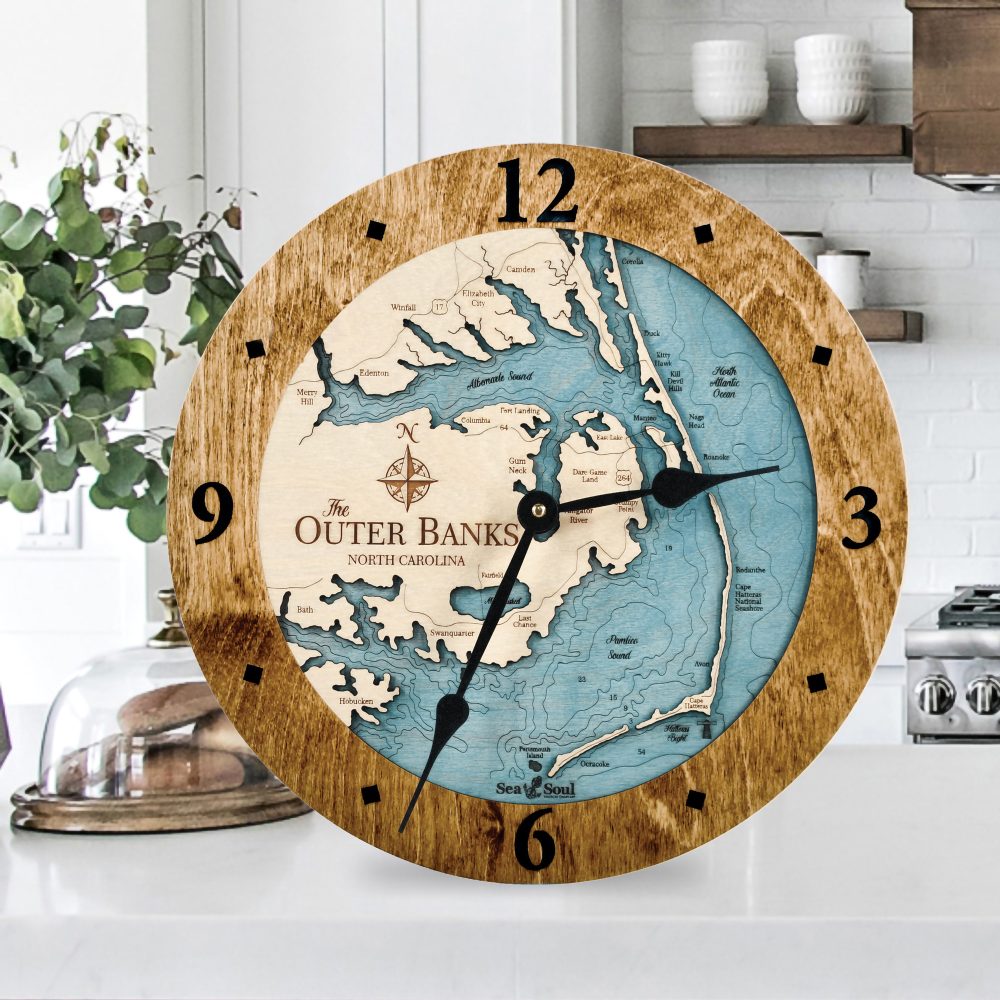 Outer Banks Nautical Clock Americana Accent with Blue Green Water on Countertop