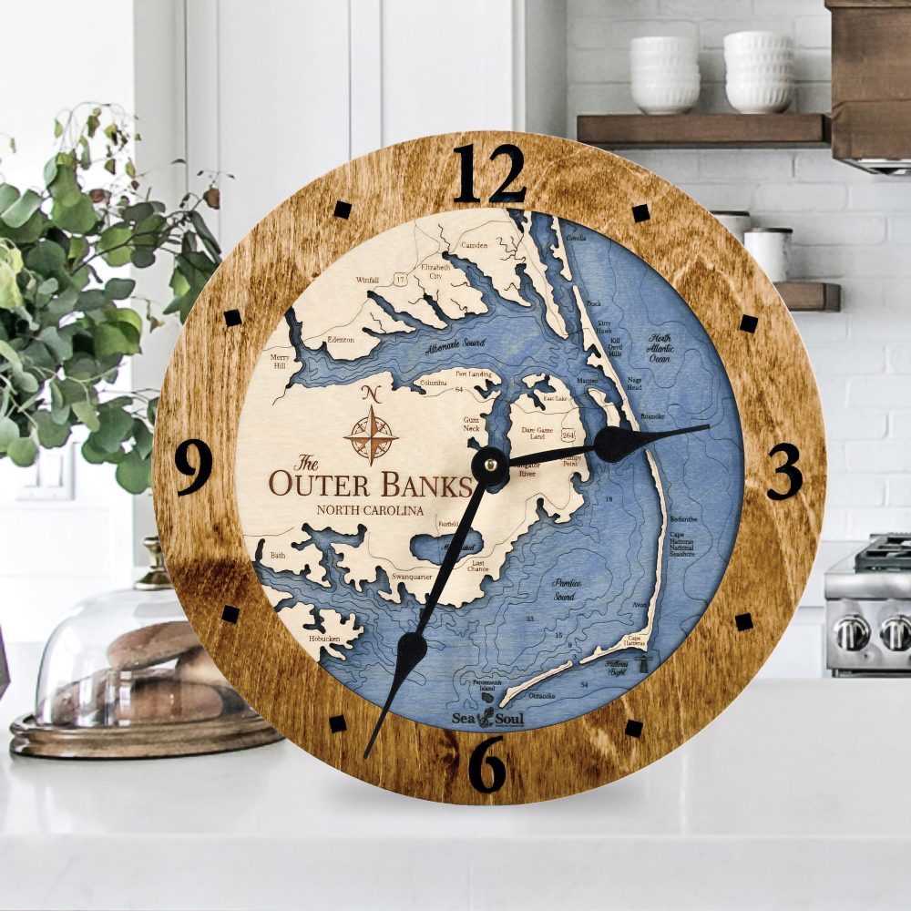 Outer Banks Nautical Clock Americana Accent with Deep Blue Water on Countertop