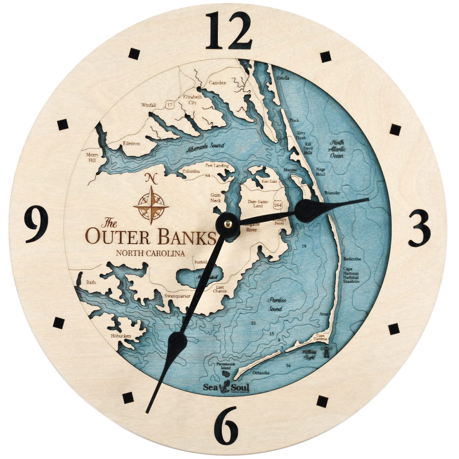 Outer Banks Nautical Map Clock Sea and Soul Charts