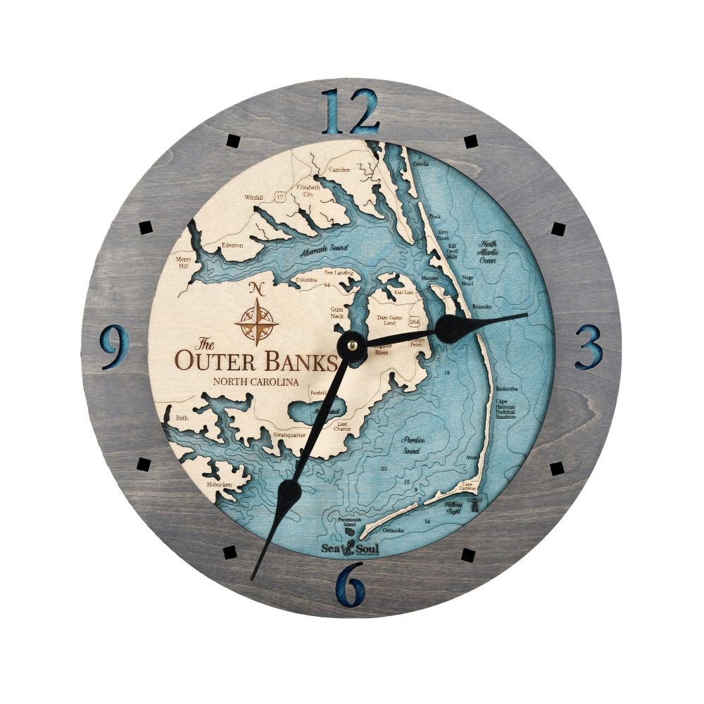 Outer Banks Nautical Clock Driftwood Accent with Blue Green Water