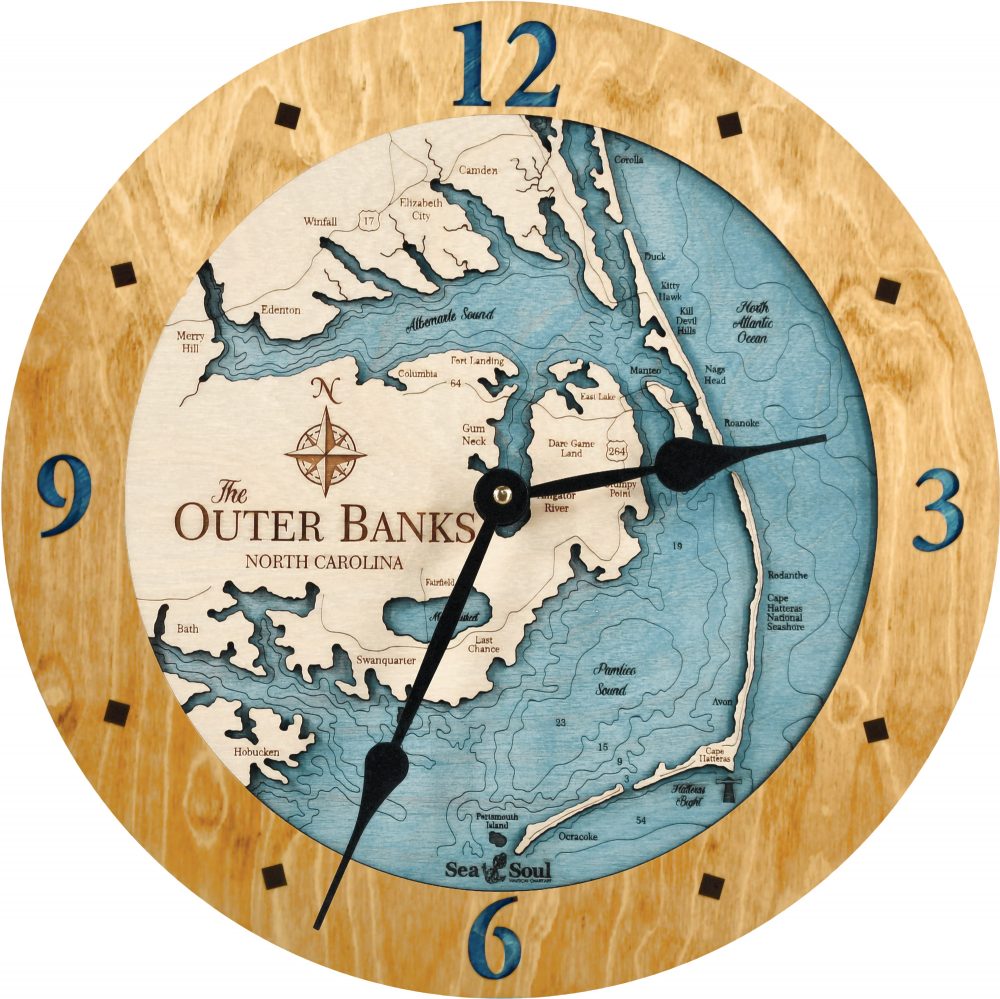 Outer Banks Nautical Clock Honey Accent with Blue Green Water Product Shot