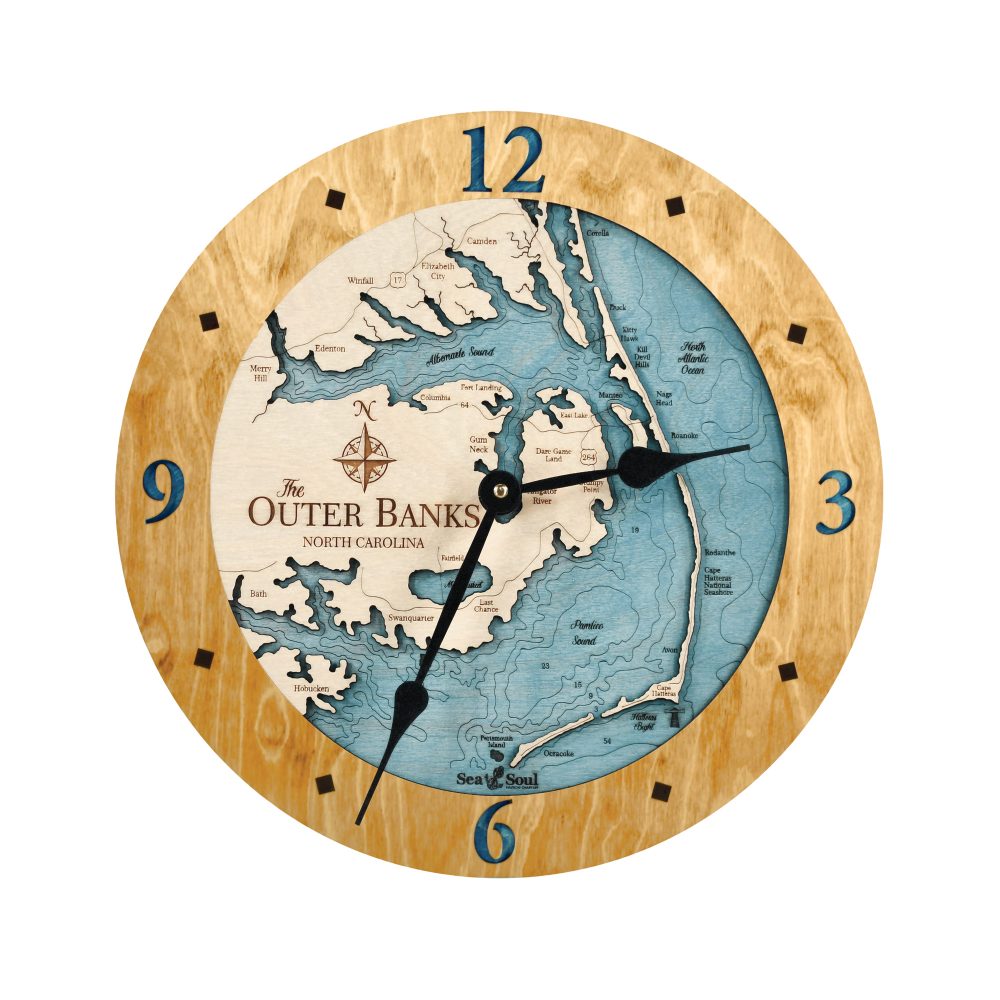 Outer Banks Nautical Clock Honey Accent with Blue Green Water