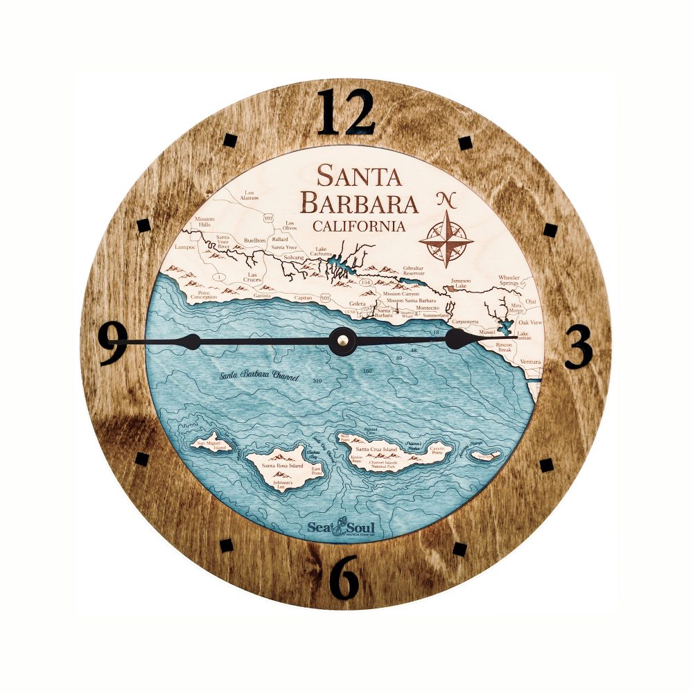 Santa Barbara Nautical Map Clock Americana Accent with Blue Green Water